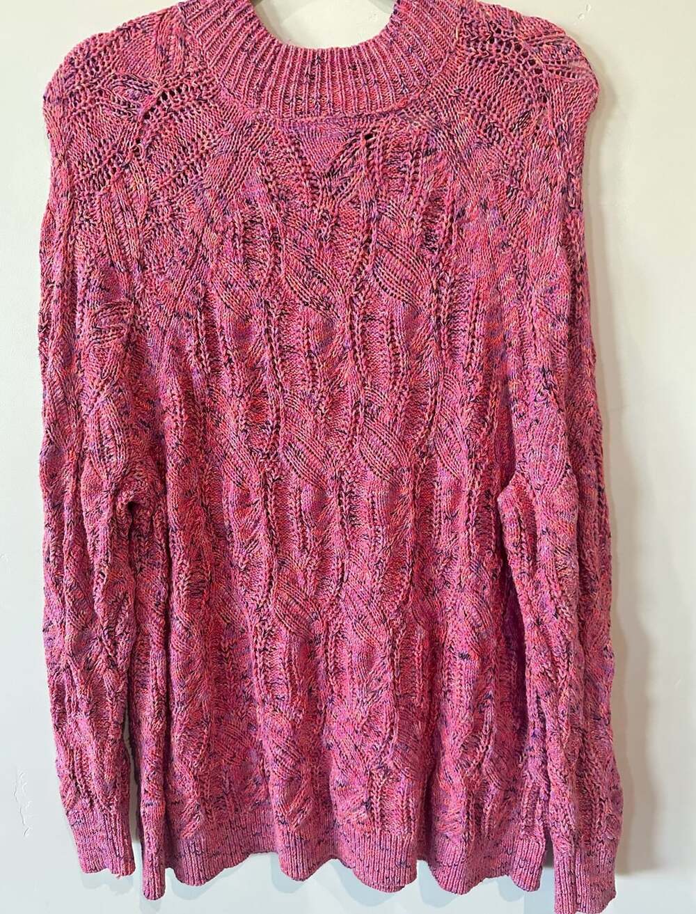J.Jill Wearever Cable Knit Sweater Pink Multi Cotton Blend Plus 2X